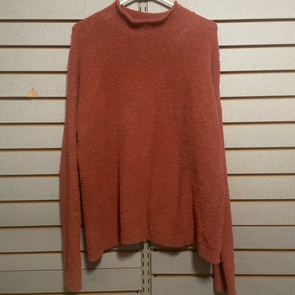 Natural Reflections Women's XL Mock Neck‎ Pullover Sweater Coral Fuzzy Soft